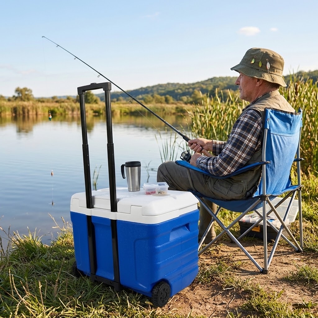 40L Large Blue Wheeled Cooler Box | 5-Day Ice Retention | Camping & Fishing