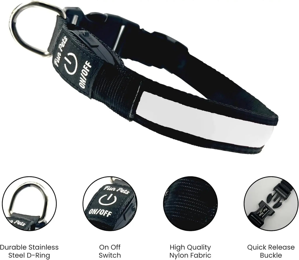 Dog Collar LED Night Safety Flashing or Glowing In the Dark