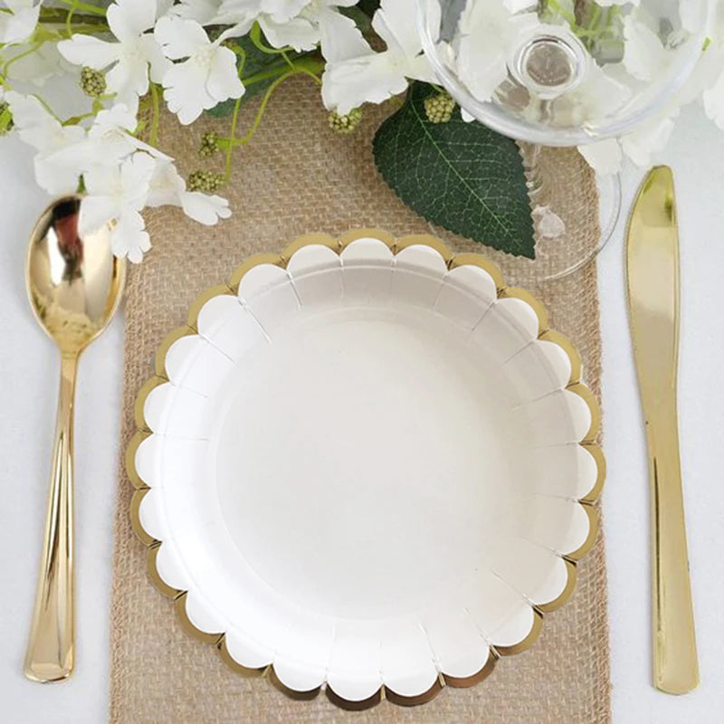 Deluxe Disposable Tableware White with Gold Rim Plate Paper Cup Tablecloth and Large Number Balloon for Birthday Party Wedding Decoration Baby Shower  Party Supplies  CutleryStraws