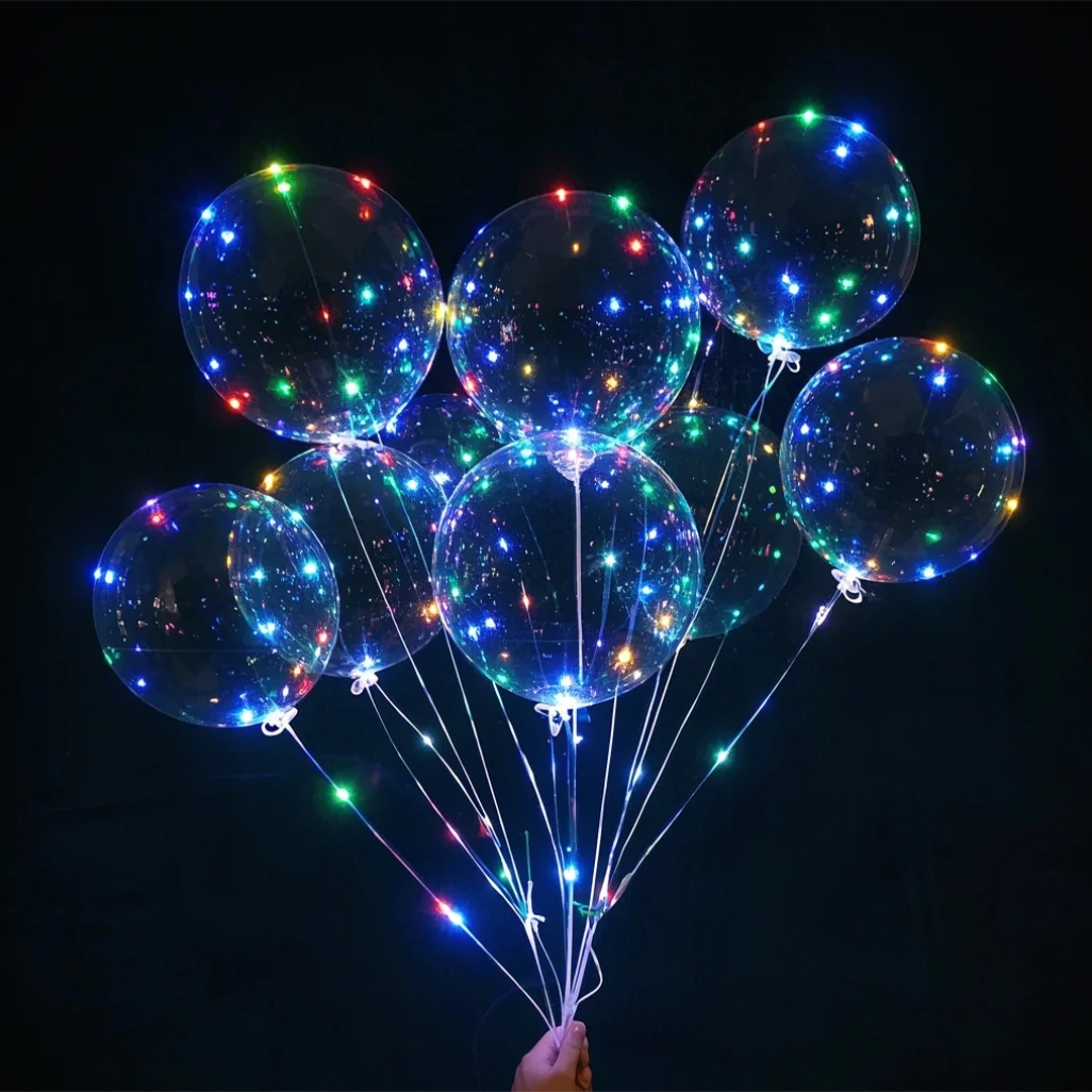 Ten Piece Set of LED Transparent Luminous Balloons for Anniversary, Wedding, Birthday, Party Decoration