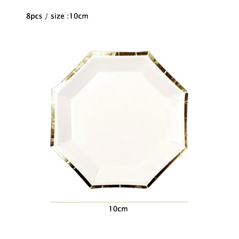 Deluxe Disposable Tableware White with Gold Rim Plate Paper Cup Tablecloth and Large Number Balloon for Birthday Party Wedding Decoration Baby Shower  Party Supplies  CutleryStraws