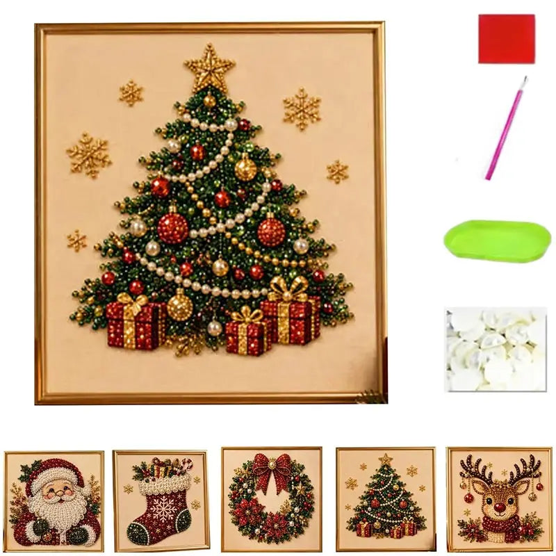 Christmas Pearl Diamond Arts and Crafts Set Santa Claus Elf Pattern DIY Pearl Art Artware Suitable For Beginner and Experienced as Gifts