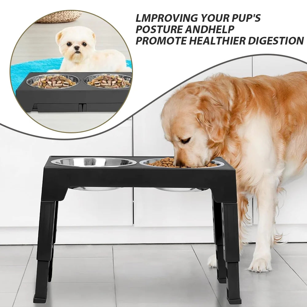 Dog Feeding Station with Feeder Bowls with Adjustable Stand and Stainless Steel Food or Water