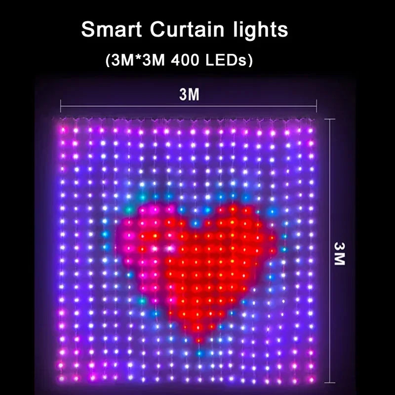 400 LED Smart Curtain Lights String Lights with App Remote Control Music Sync Christmas Curtain String Outdoor Fairy Lights
