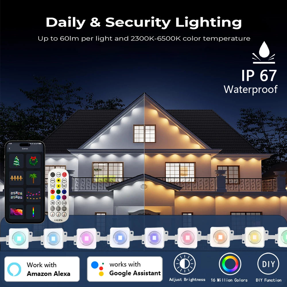 App-Controlled Waterproof Holiday External Decorative Lights, Christmas LED Eave Lights, 5/60-Meter Outdoor DIY Permanent Lighting String