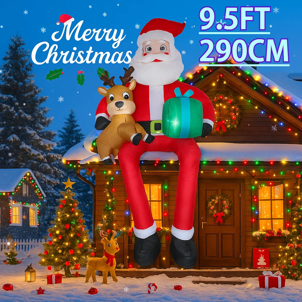 Giant 9.5FT Inflatable Christmas Santa Claus Decoration Reindeer Gift LED Home Ornament Christmas Gifts Supplies Toy Xmas Yard Decor