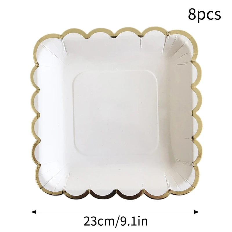 Deluxe Party Decoration Paper Plates Cups and Serviettes Birthday Wedding Party Supplies Christmas Party  - Flower Shape |  White  Pink Baby Blue Lilac