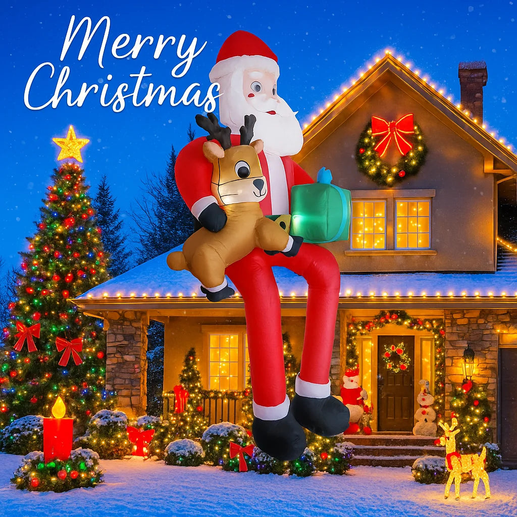 Giant 9.5FT Inflatable Christmas Santa Claus Decoration Reindeer Gift LED Home Ornament Christmas Gifts Supplies Toy Xmas Yard Decor