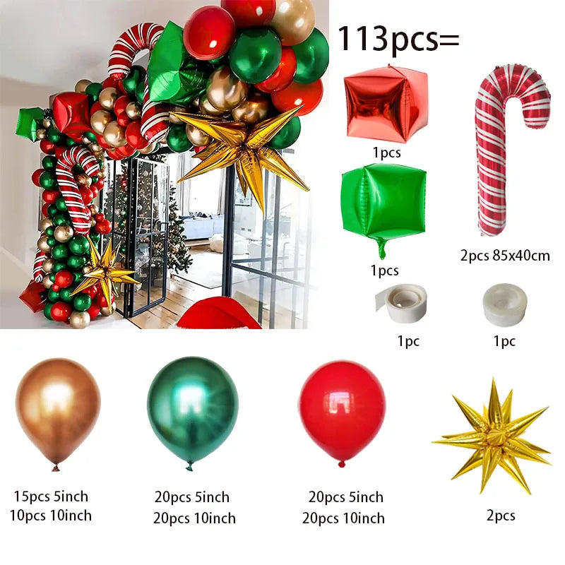 Red Green White Christmas Balloon Garland Arch Balloons with Candy Cane Balloon