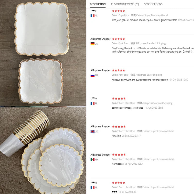 Deluxe Disposable Tableware White with Gold Rim Plate Paper Cup Tablecloth and Large Number Balloon for Birthday Party Wedding Decoration Baby Shower  Party Supplies  CutleryStraws