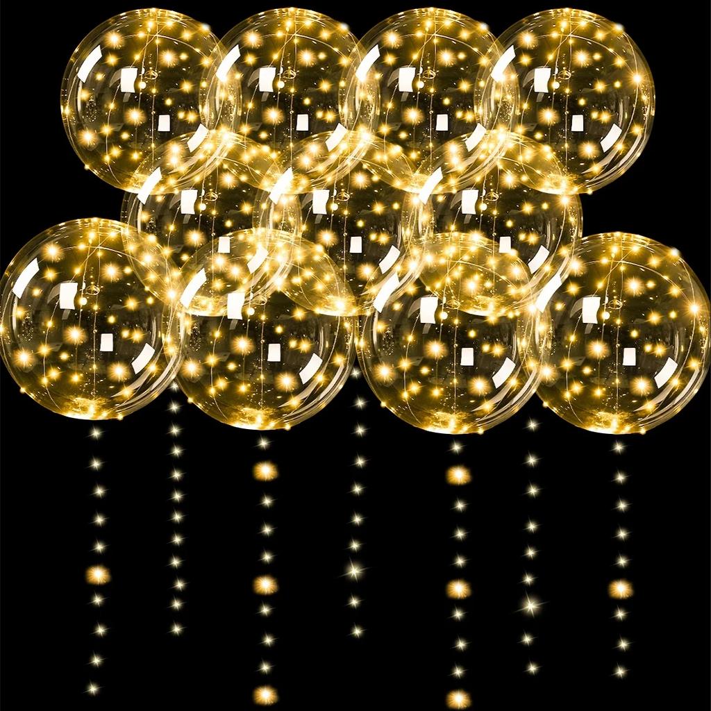 Ten Piece Set of LED Transparent Luminous Balloons for Anniversary, Wedding, Birthday, Party Decoration