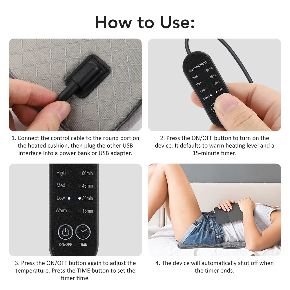 USB Electric Heated Seat Cushion 4 Temperature Settings Winter Car Seat Heater Cold Resistant Chair Heated Mat for Office Travel