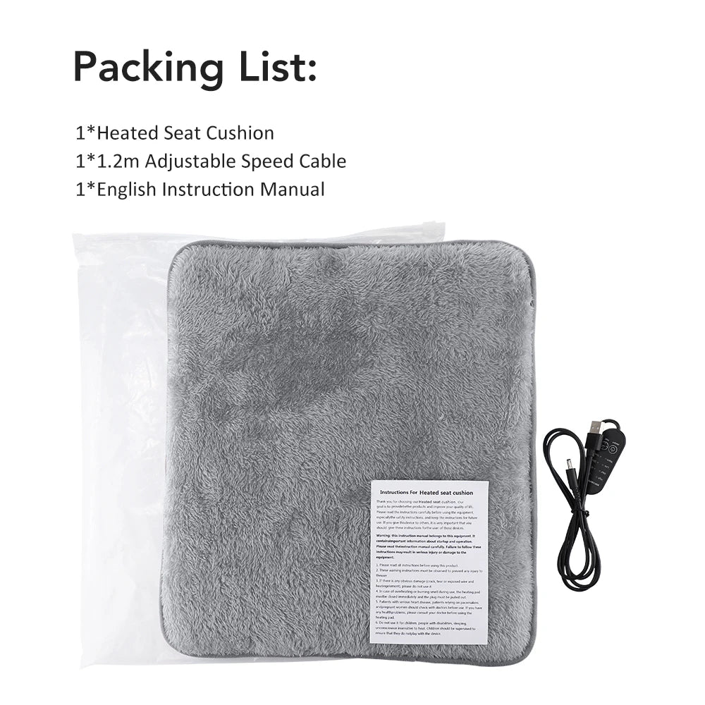 USB Electric Heated Seat Cushion 4 Temperature Settings Winter Car Seat Heater Cold Resistant Chair Heated Mat for Office Travel