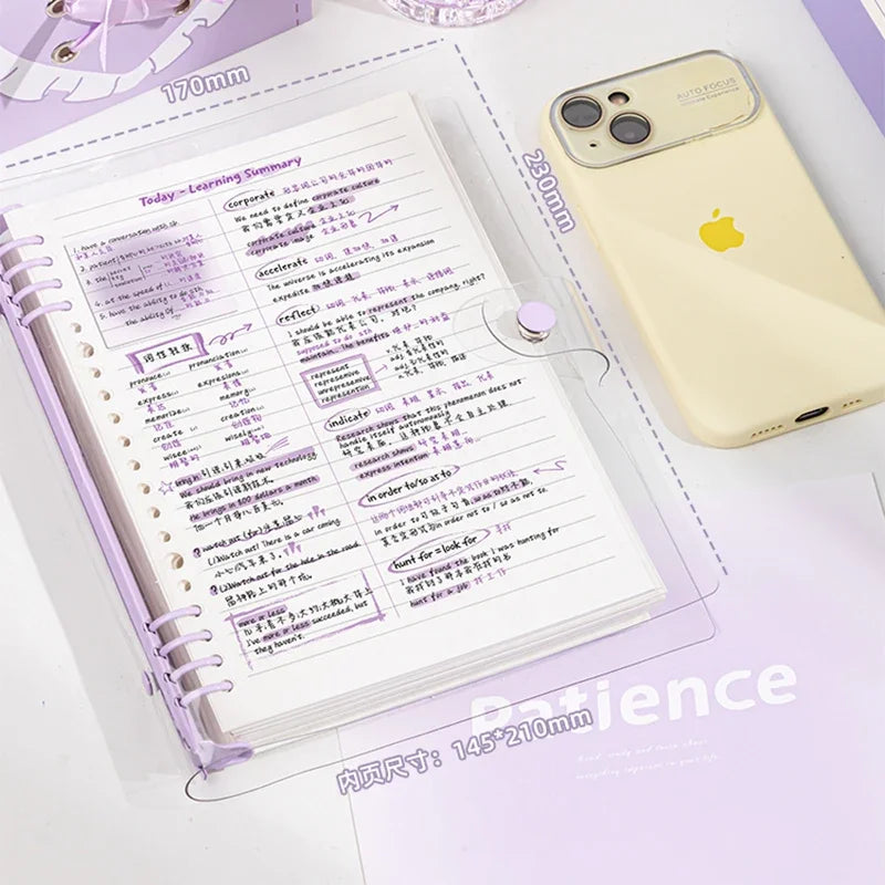 Transparent Soft Leather Loose-Leaf Notebooks  120-Page with Detachable Ring Cover (A5)