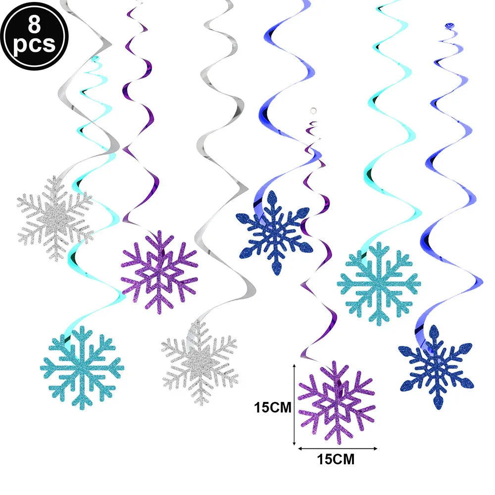 Christmas Party Decor Snowflake Fringe Curtains Snowflake Hanging Swirls Balloons Princess Theme Winter Birthday Party Decor