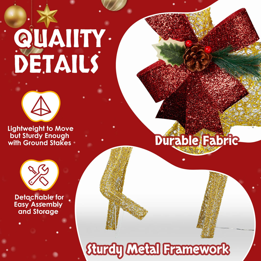 3-Piece Lighted Christmas Reindeer Family Set Outdoor Decorations, Weather Proof 2D Deer Family Set of 3 Christmas Ornament Home Decor Pre-lit 200 LED Warm White Lights with Stakes, Colour: Golden
