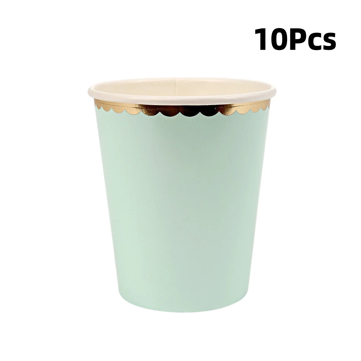 Deluxe Pastel Coloured Scalloped Edge Gold Foil Paper Plates Cups Napkins Disposable Tableware Set for Birthday Wedding Celebration Party Supplies