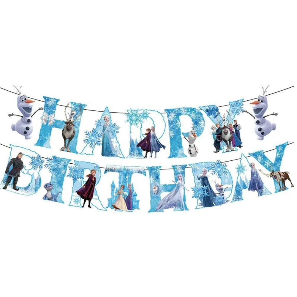 Elsa & Anna Princess Birthday Party Kit – Frozen-Themed Decorations, Balloons, Banner, Plates, Cups & Gift Bags