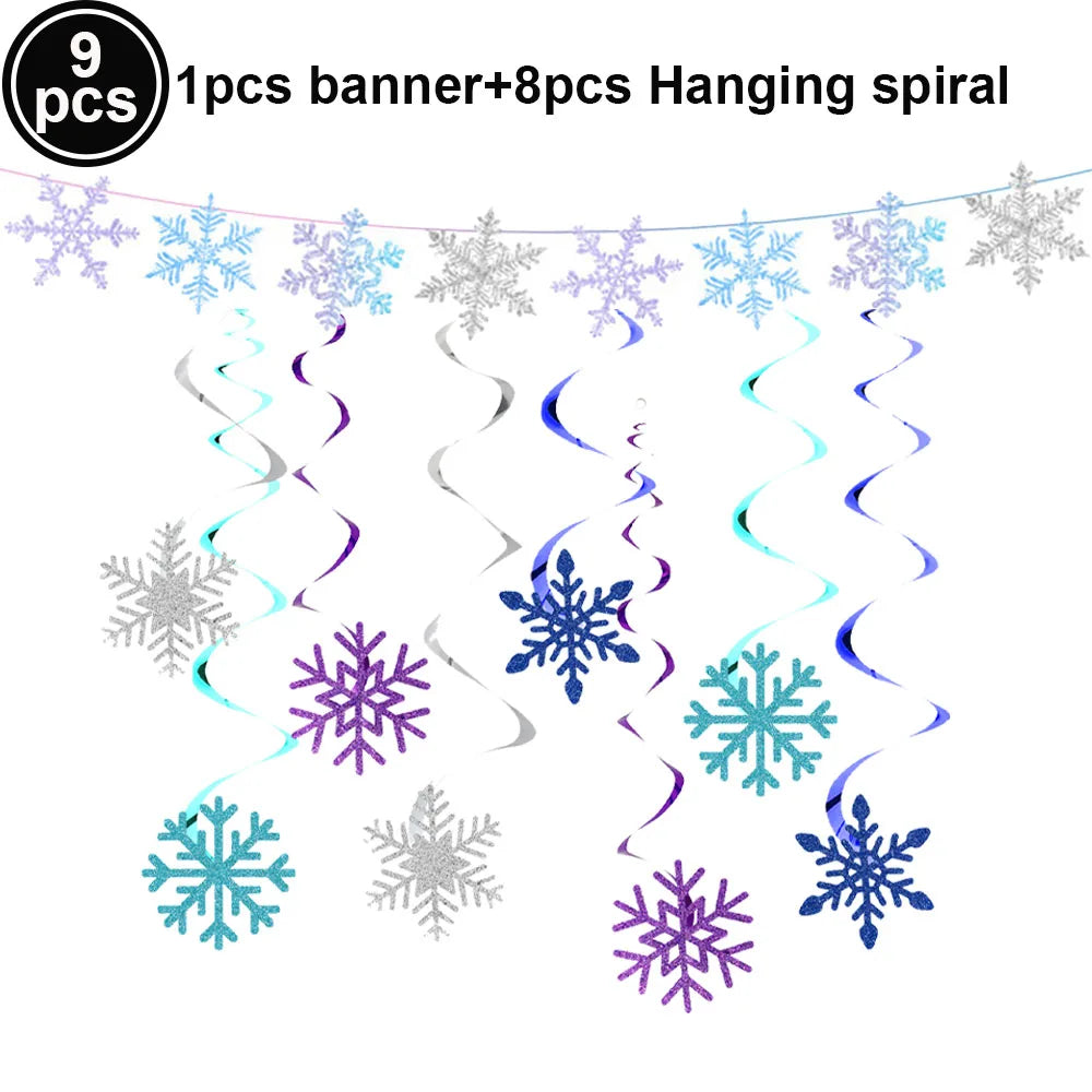 Christmas Party Decor Snowflake Fringe Curtains Snowflake Hanging Swirls Balloons Princess Theme Winter Birthday Party Decor