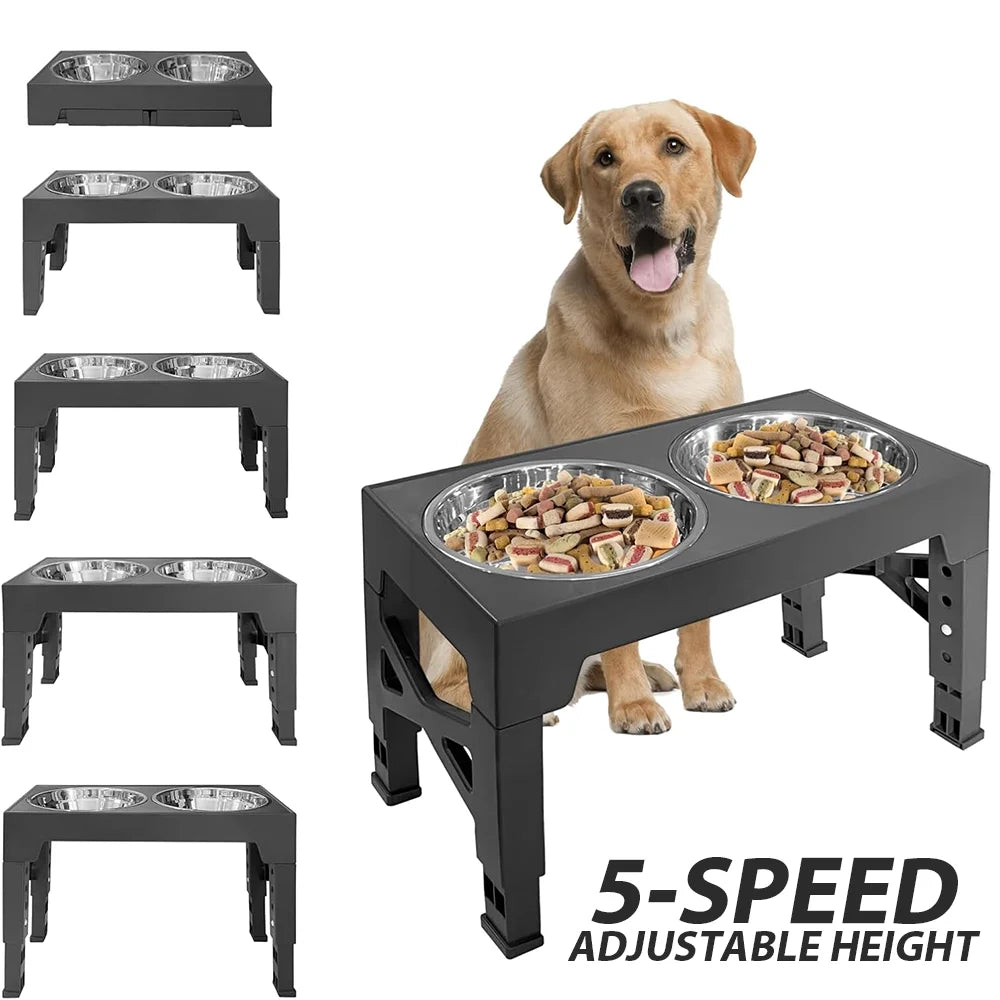 Dog Feeding Station with Feeder Bowls with Adjustable Stand and Stainless Steel Food or Water