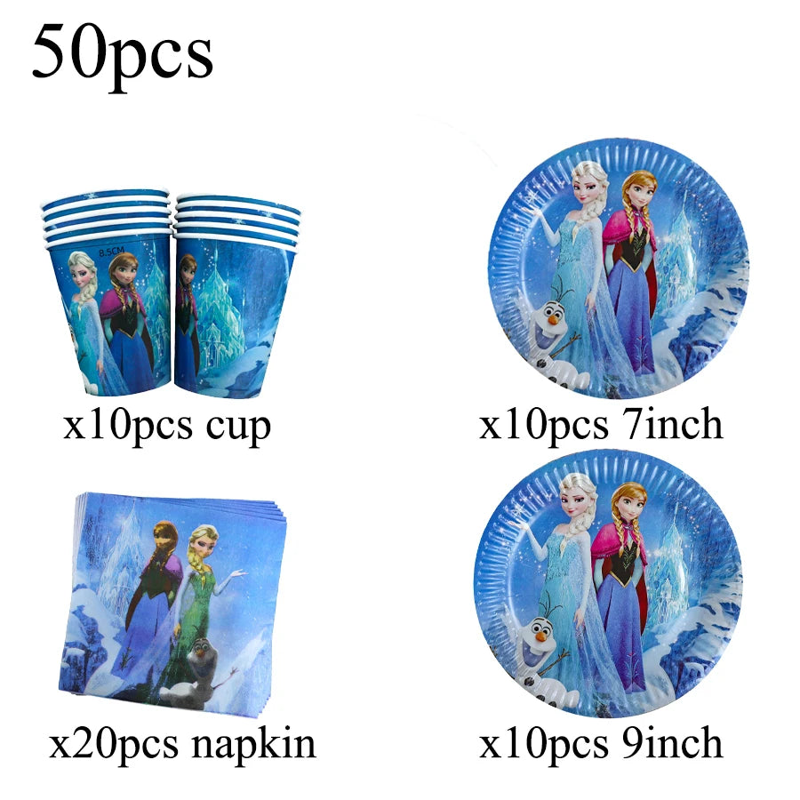 Elsa & Anna Princess Birthday Party Kit – Frozen-Themed Decorations, Balloons, Banner, Plates, Cups & Gift Bags