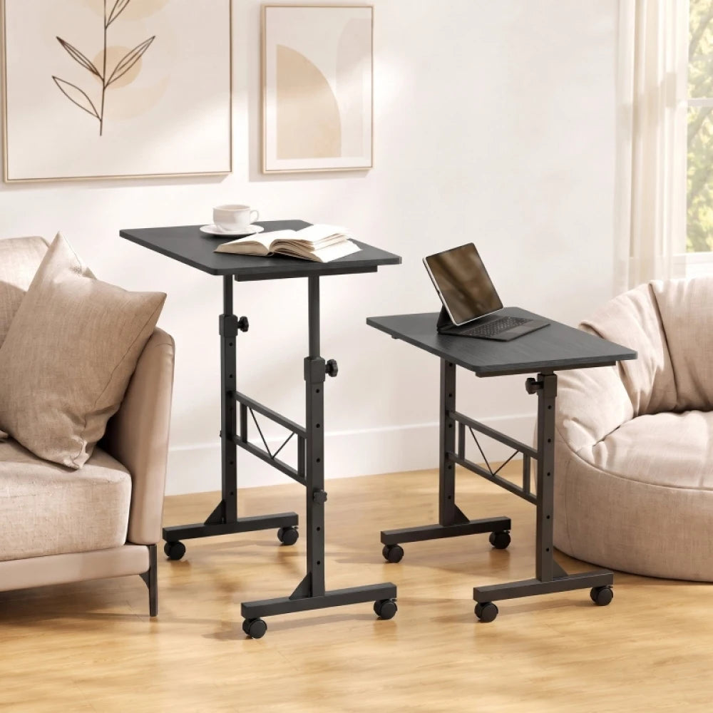 Overbed Table Adjustable Height 70-110cm, Mobile Laptop Side Table with Lockable Wheels, Steel Frame Rolling Bedside Table for Bedroom Living Room Study, 80×40cm Desktop Hold Up to 15kg