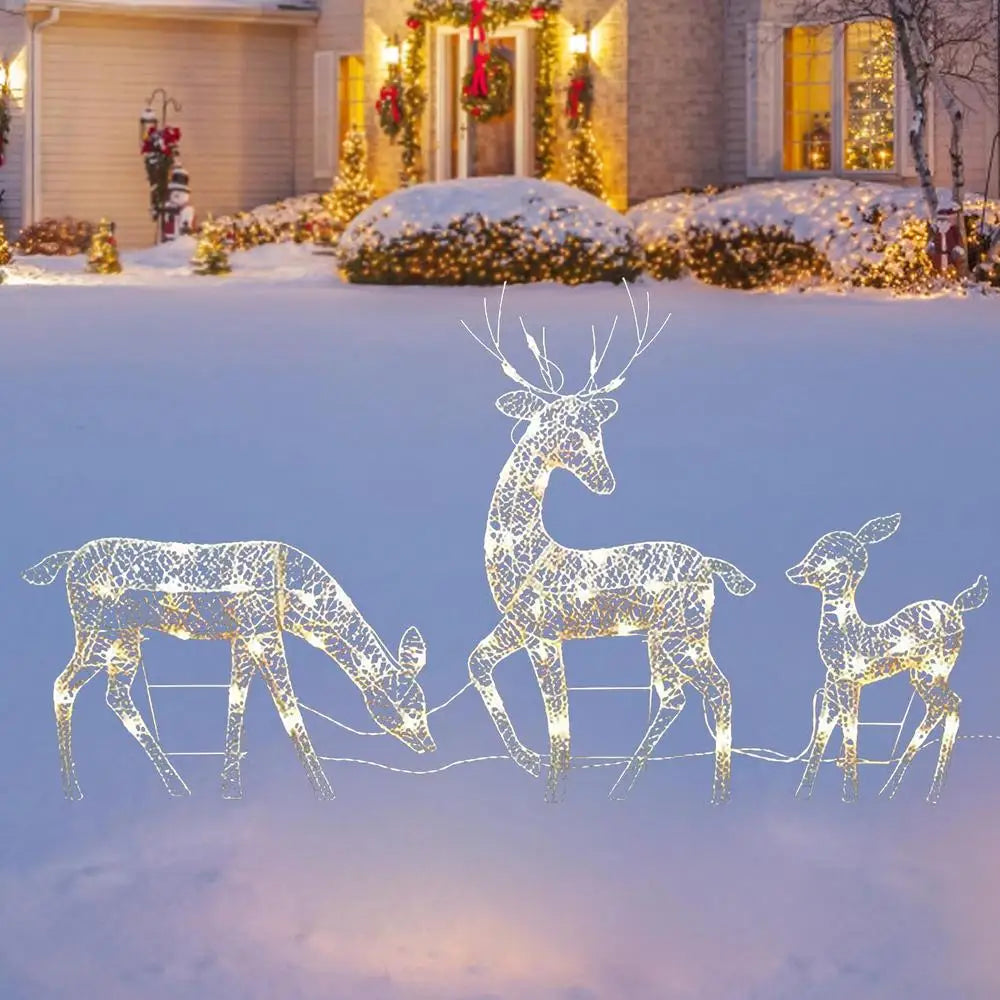 Outdoor Lighted Christmas Reindeer Standing Ornament With LED Light Glowing Glitter Reindeer