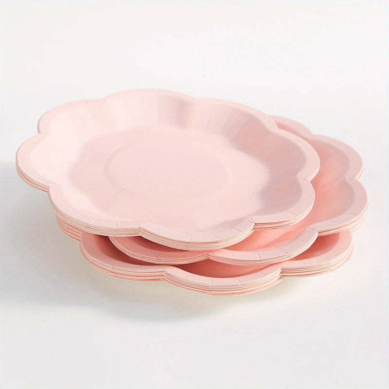 Deluxe Party Decoration Paper Plates Cups and Serviettes Birthday Wedding Party Supplies Christmas Party  - Flower Shape |  White  Pink Baby Blue Lilac