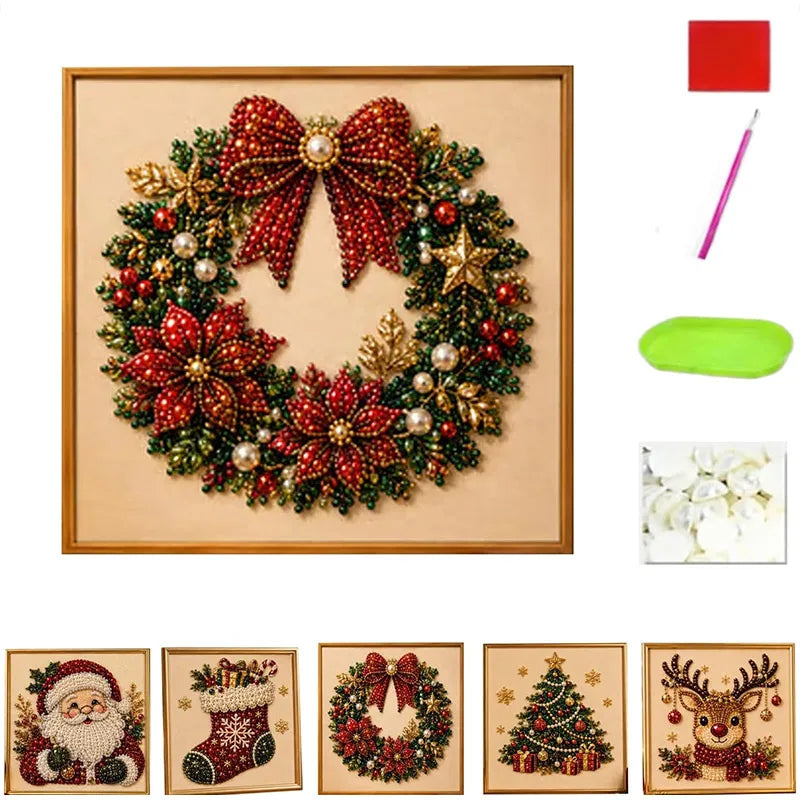 Christmas Pearl Diamond Arts and Crafts Set Santa Claus Elf Pattern DIY Pearl Art Artware Suitable For Beginner and Experienced as Gifts