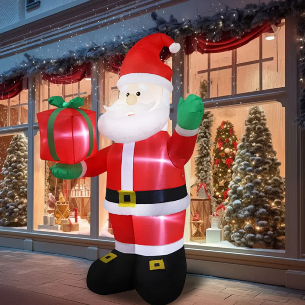 2.4M Christmas Inflatable Santa Claus Waving Gift Pack Built-in LED Lights Indoor Outdoor Holiday Decoration Garden Party Props