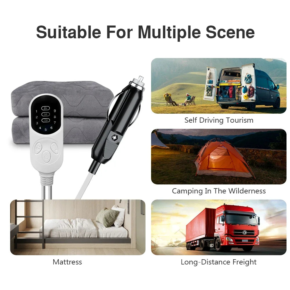 Heating Mat Plush Thicker Heated Heater Mattress Thermostat Travel Winter Body Warmer For RV SUVs Car Electric Blanket