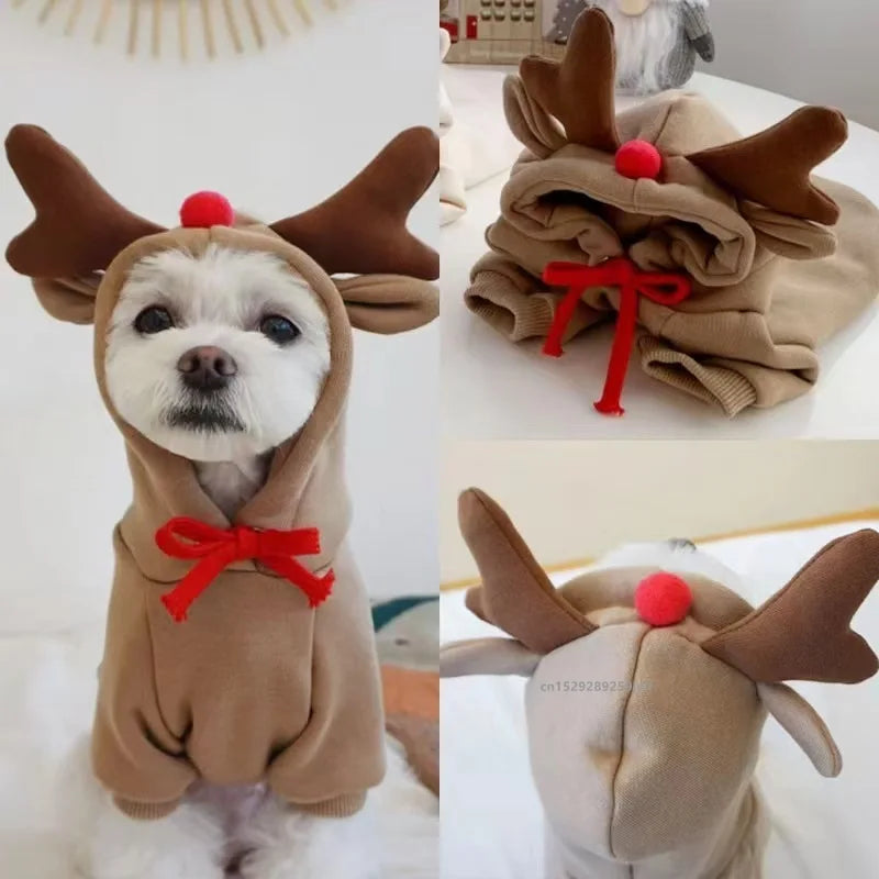 Christmas Cute Elf Dog Clothes Reindeer Dogs Hoodies Suit
