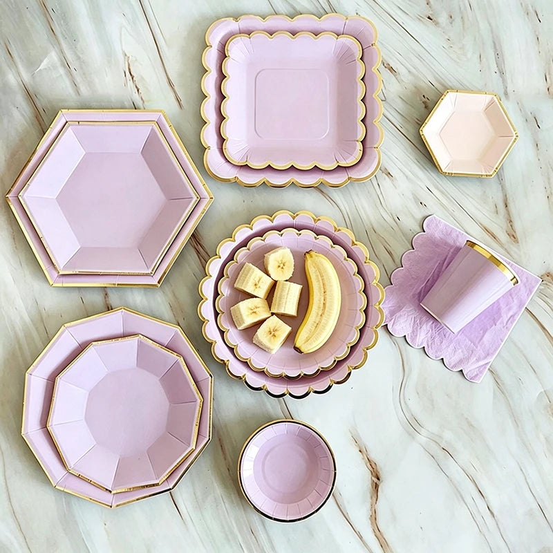 Deluxe Party Decoration Paper Plates Cups and Serviettes Birthday Wedding Party Supplies Christmas Party  - Flower Shape |  White  Pink Baby Blue Lilac