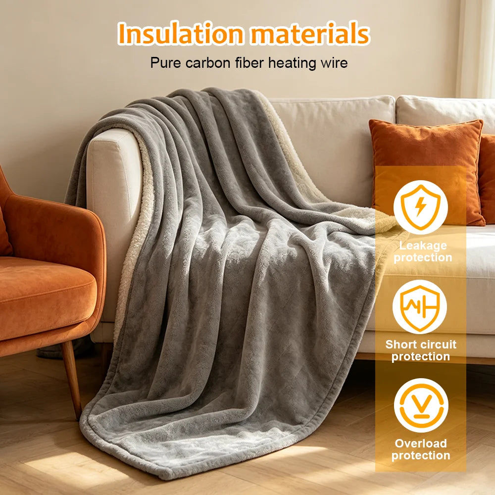 Heated Blanket Electric Blanket,Soft Heated Throw Blanket with 10 temperature settings and timer setting ,Over-Heat Protection Winter Warm Blanket Home Office Outdoor Heating Blanket Washable