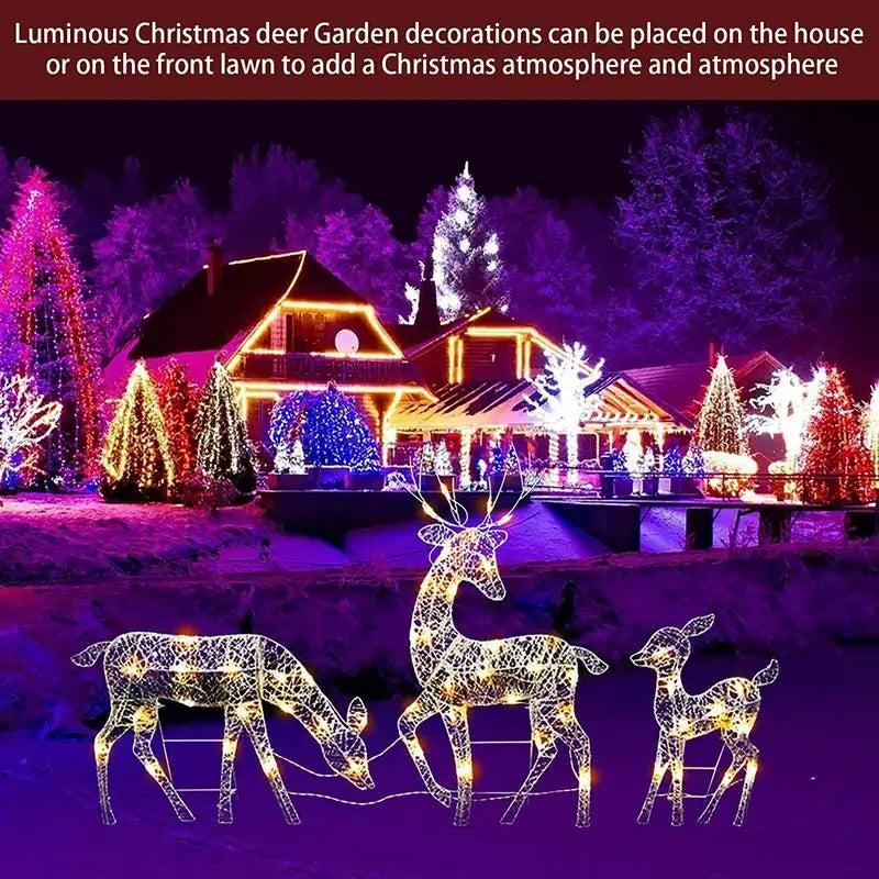Outdoor Lighted Christmas Reindeer Standing Ornament With LED Light Glowing Glitter Reindeer