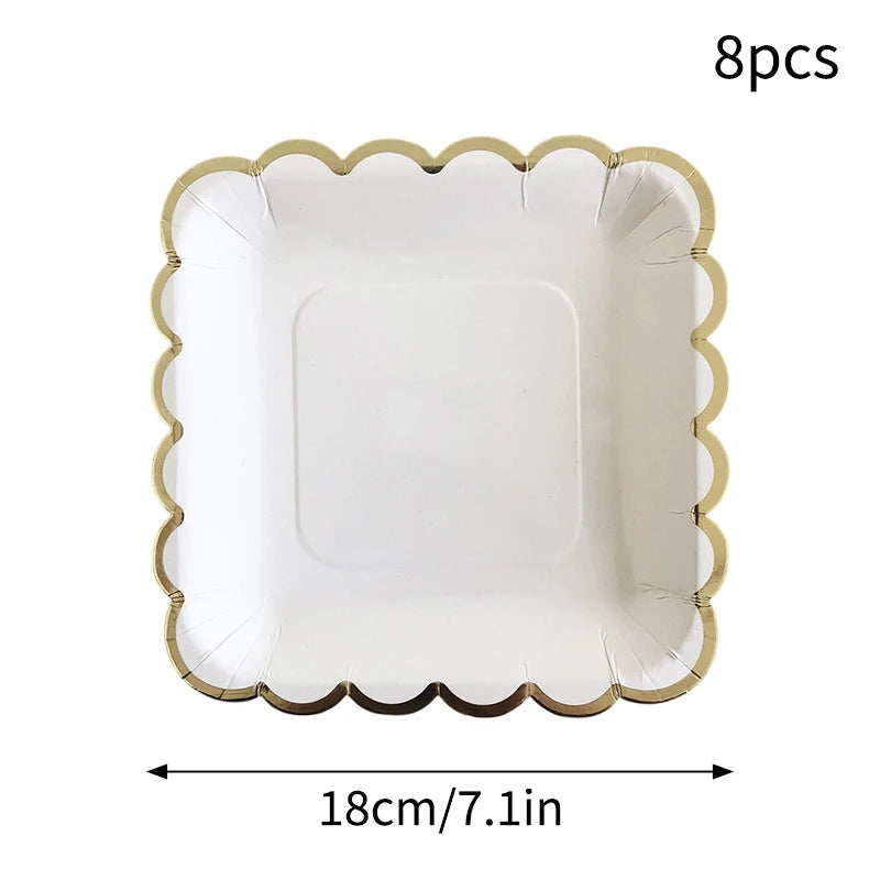 Deluxe Party Decoration Paper Plates Cups and Serviettes Birthday Wedding Party Supplies Christmas Party  - Flower Shape |  White  Pink Baby Blue Lilac