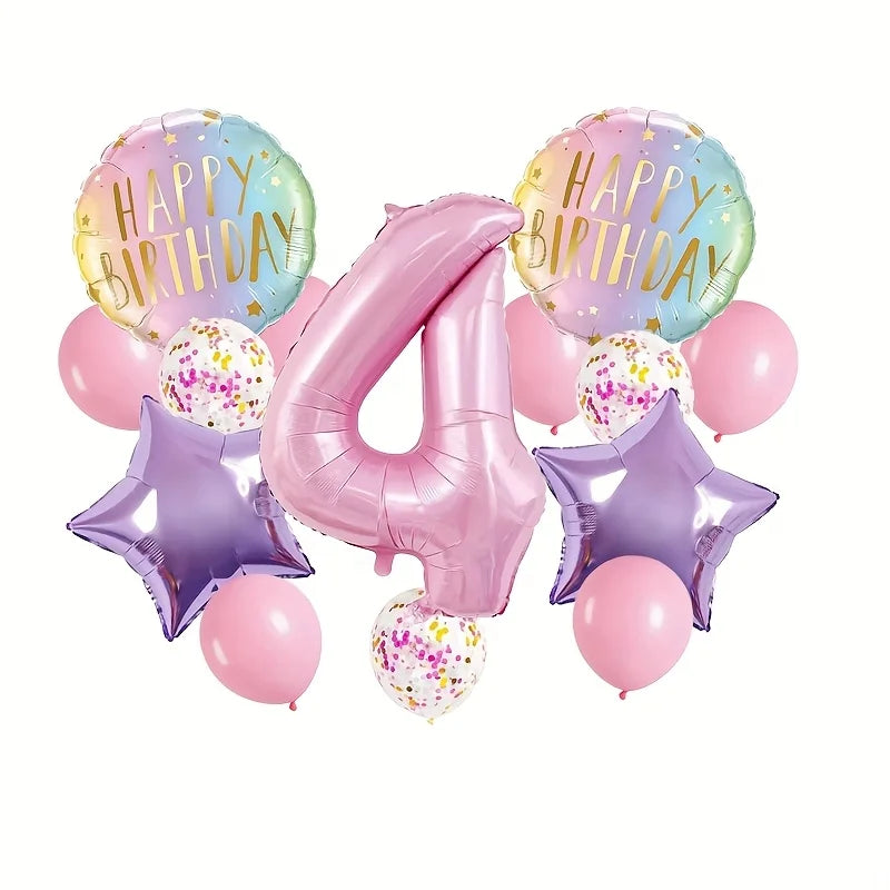Pink Birthday Party Balloon Set includes 40inch Numbers 1 to 6 years old and Light Purple Star-Shaped Foil Balloons, Suitable for Birthday, Wedding, and Other Party Decorations and Celebration Photo Props