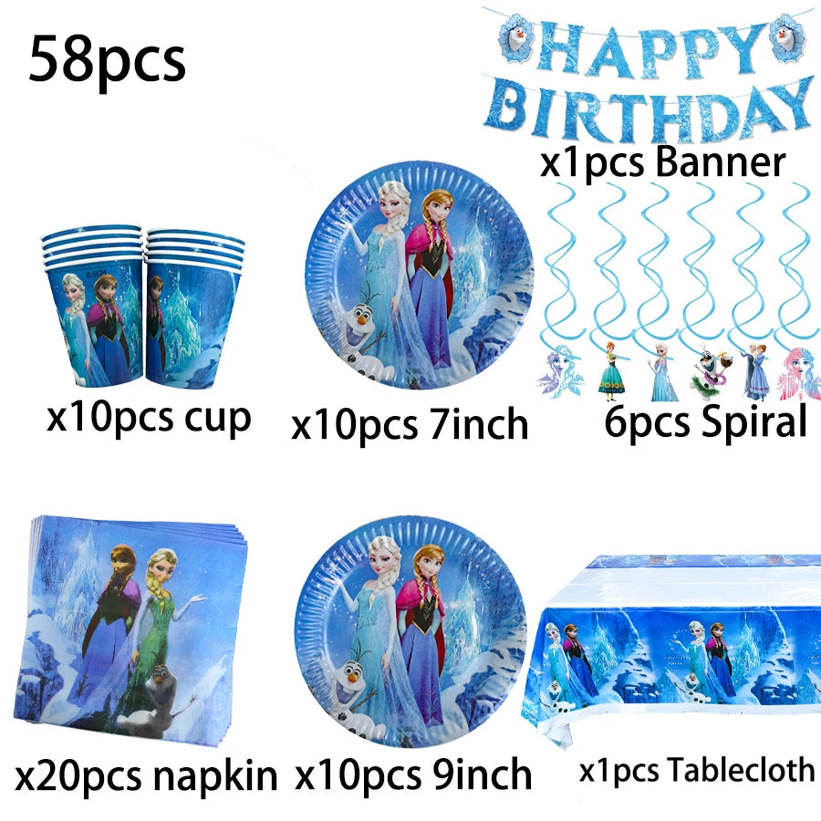 Elsa & Anna Princess Birthday Party Kit – Frozen-Themed Decorations, Balloons, Banner, Plates, Cups & Gift Bags