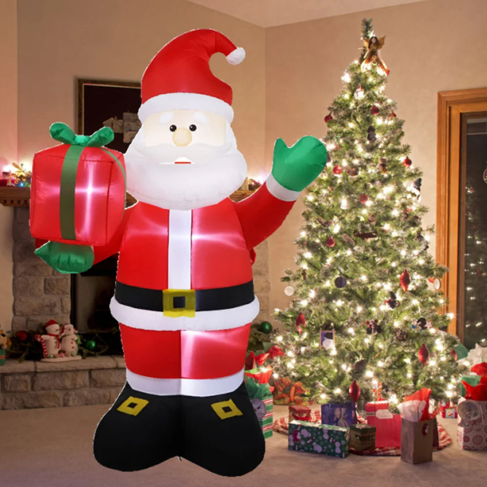 2.4M Christmas Inflatable Santa Claus Waving Gift Pack Built-in LED Lights Indoor Outdoor Holiday Decoration Garden Party Props