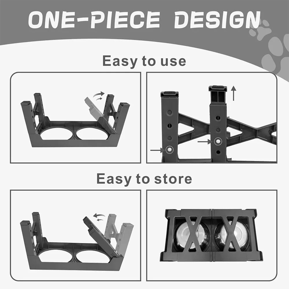 Dog Feeding Station with Feeder Bowls with Adjustable Stand and Stainless Steel Food or Water