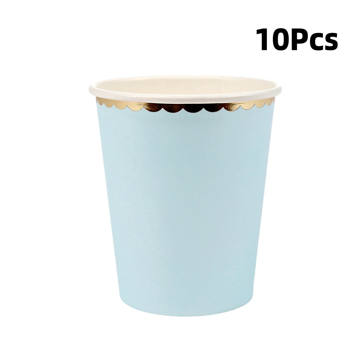 Deluxe Pastel Coloured Scalloped Edge Gold Foil Paper Plates Cups Napkins Disposable Tableware Set for Birthday Wedding Celebration Party Supplies