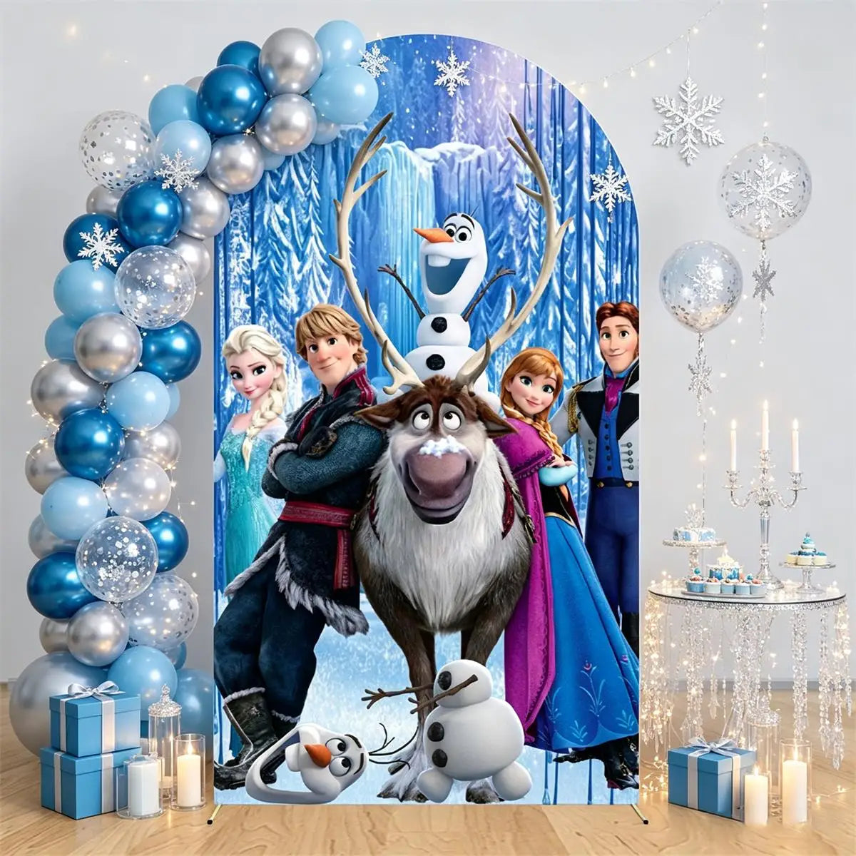 Ice Princess Birthday Decorations Arch Backdrop Cover | Winter Wonderland Snow Queen Kids Girls Birthday Party Background