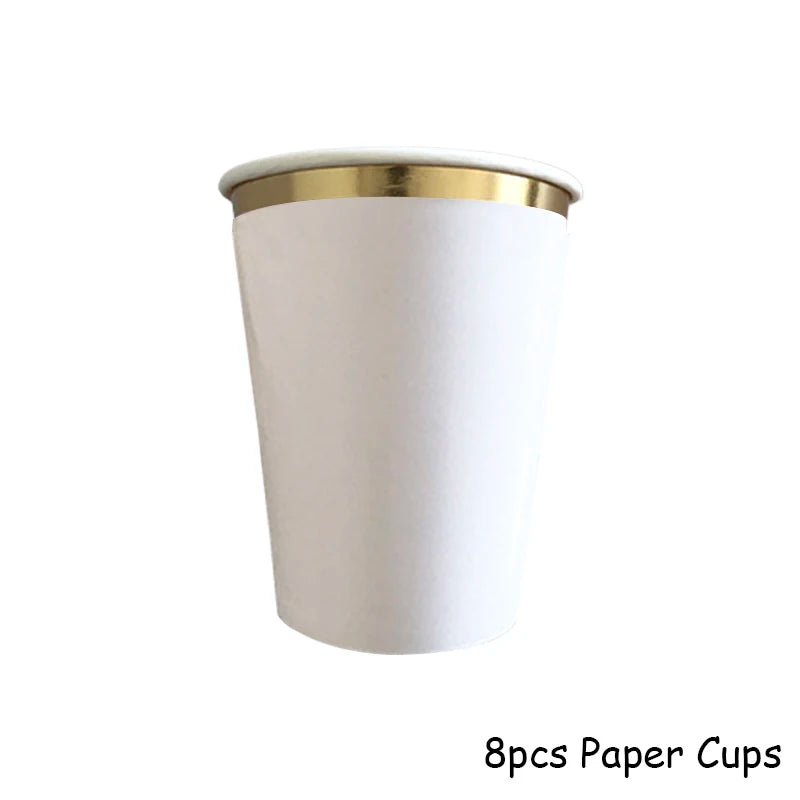 Deluxe Disposable Tableware White with Gold Rim Plate Paper Cup Tablecloth and Large Number Balloon for Birthday Party Wedding Decoration Baby Shower  Party Supplies  CutleryStraws