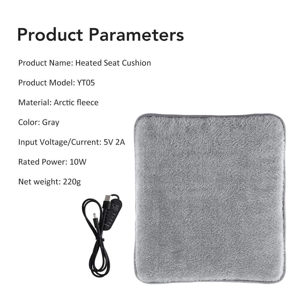 USB Electric Heated Seat Cushion 4 Temperature Settings Winter Car Seat Heater Cold Resistant Chair Heated Mat for Office Travel