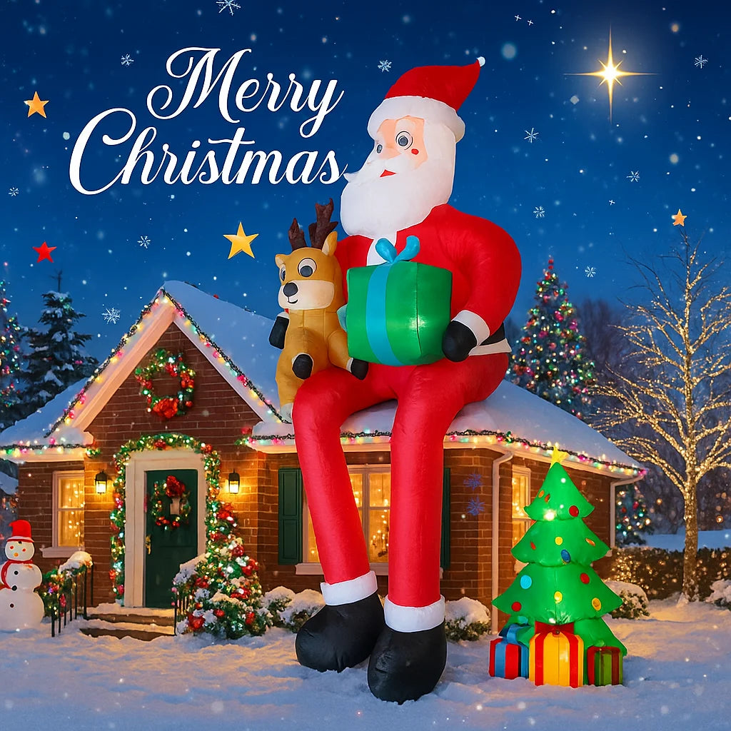 Giant 9.5FT Inflatable Christmas Santa Claus Decoration Reindeer Gift LED Home Ornament Christmas Gifts Supplies Toy Xmas Yard Decor