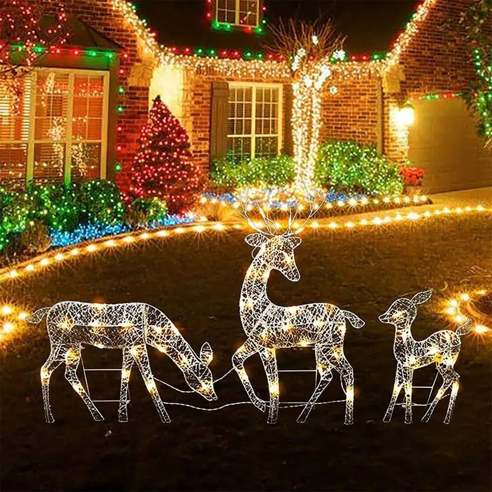 Outdoor Lighted Christmas Reindeer Standing Ornament With LED Light Glowing Glitter Reindeer