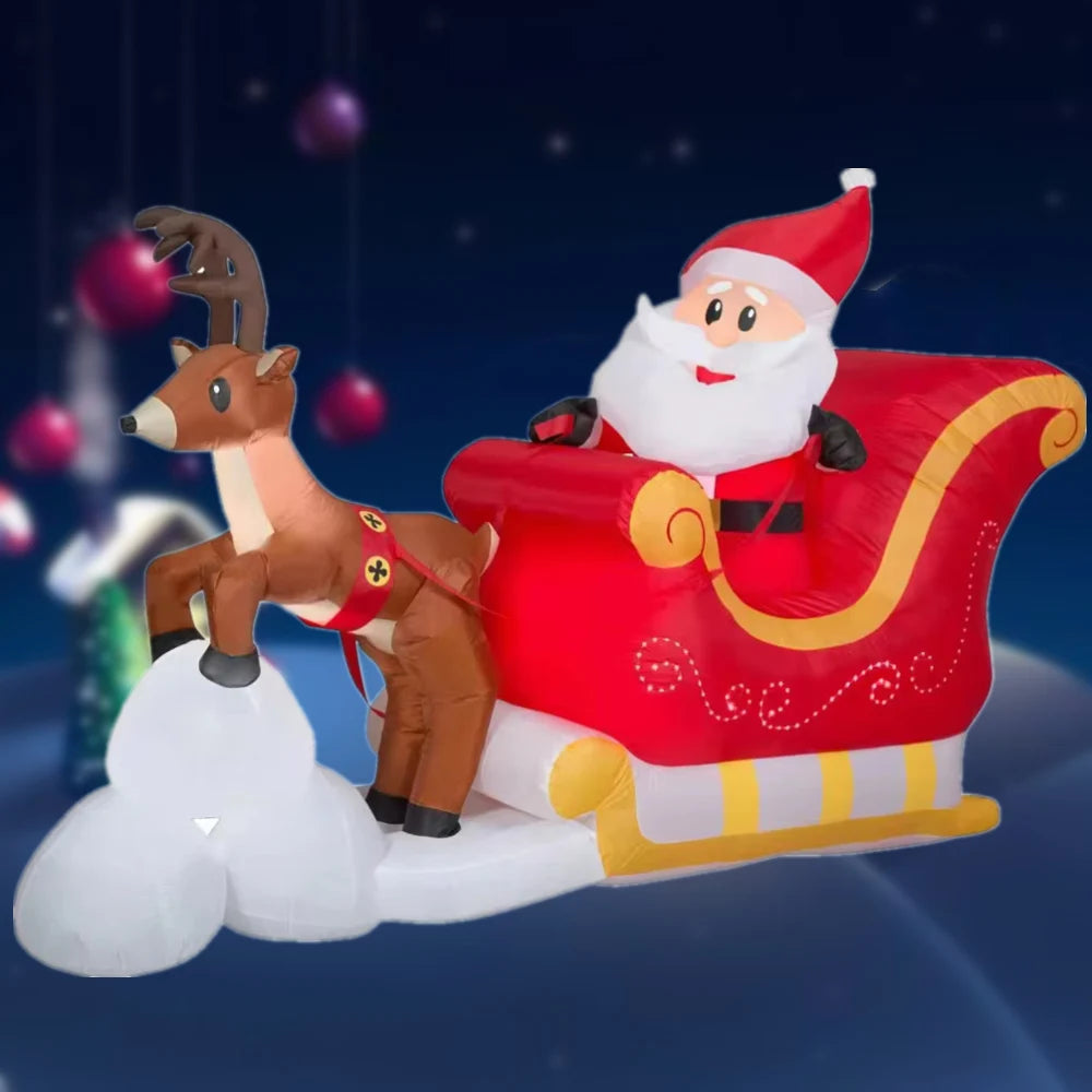 2.1M Christmas Inflatables Decoration Santa Claus Riding Sled Reindeer Inflatables Indoor Outdoor Decoration Garden Party Decor
