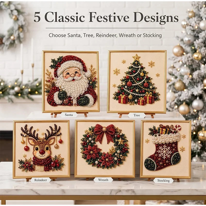 Christmas Pearl Diamond Arts and Crafts Set Santa Claus Elf Pattern DIY Pearl Art Artware Suitable For Beginner and Experienced as Gifts