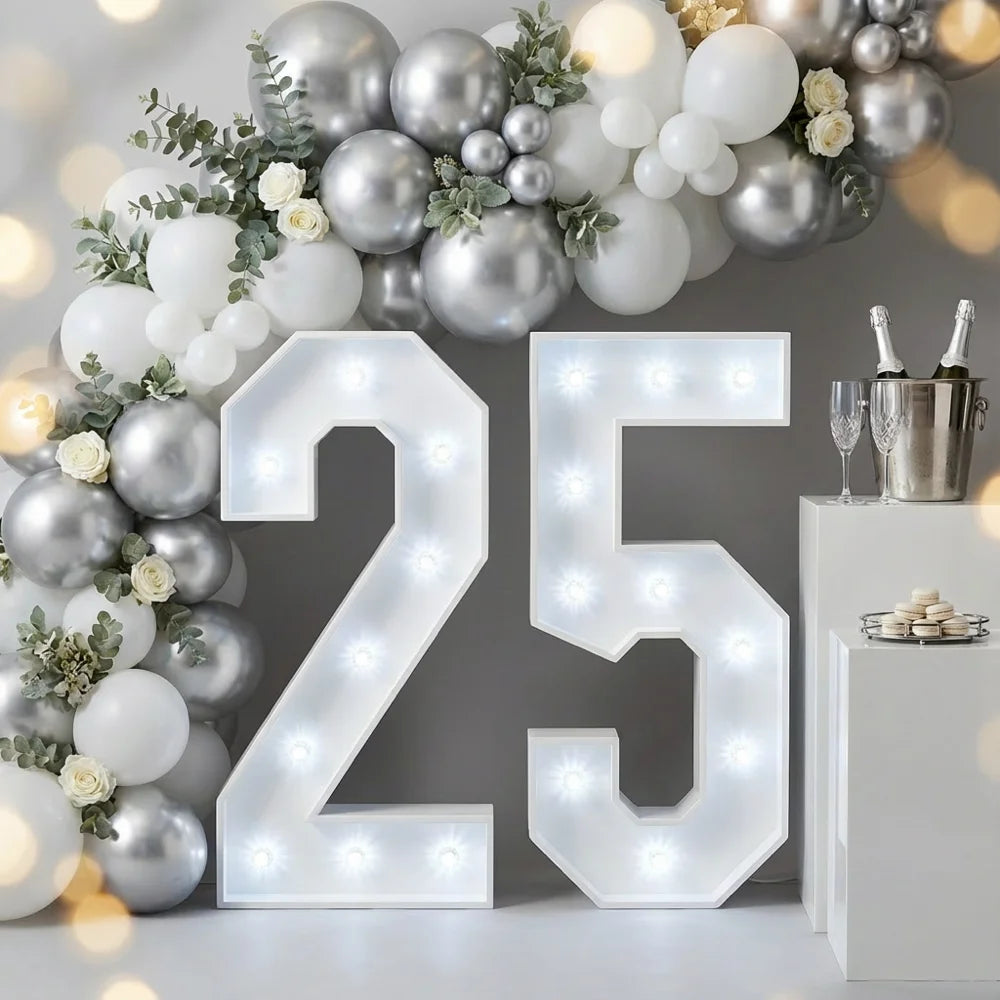 Light Up Number Signs 0 to 9 Freestanding LED Numbers 450mm Tall Bright Illuminated Display with Modern Design for Birthday Wedding Anniversary Party Event Home Bar Restaurant Stage Decor