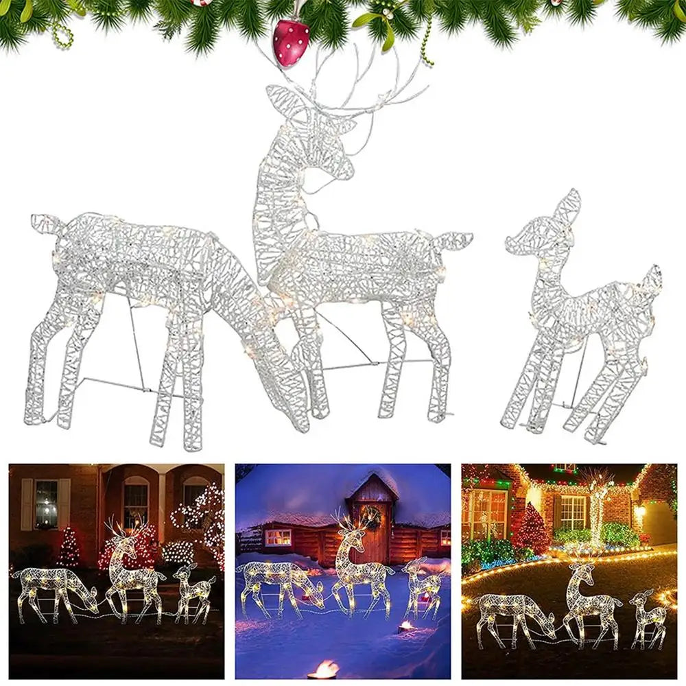 Outdoor Lighted Christmas Reindeer Standing Ornament With LED Light Glowing Glitter Reindeer